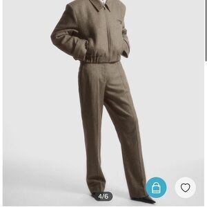 COS wool blend herringbone straight leg brown pants, size US 6
